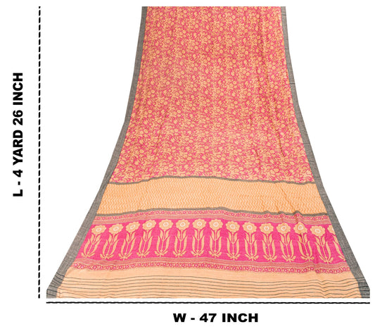 Sanskriti Vintage Pink Pure Woolen Saree Floral Printed Sari Soft Craft Fabric