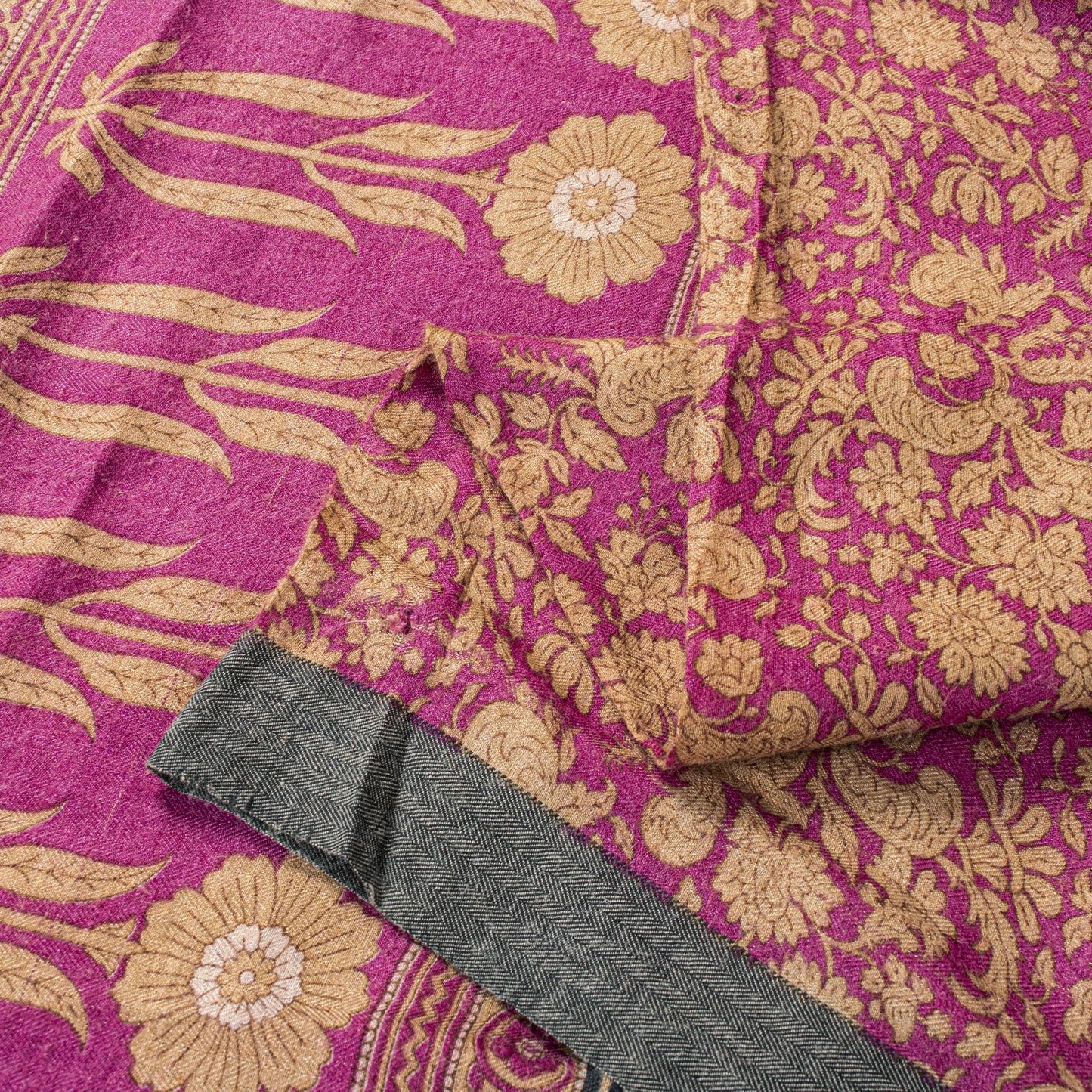 Sanskriti Vintage Pink Pure Woolen Saree Floral Printed Sari Soft Craft Fabric