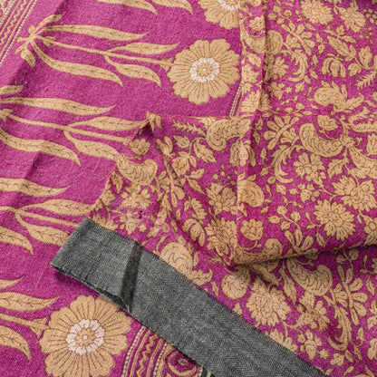 Sanskriti Vintage Pink Pure Woolen Saree Floral Printed Sari Soft Craft Fabric