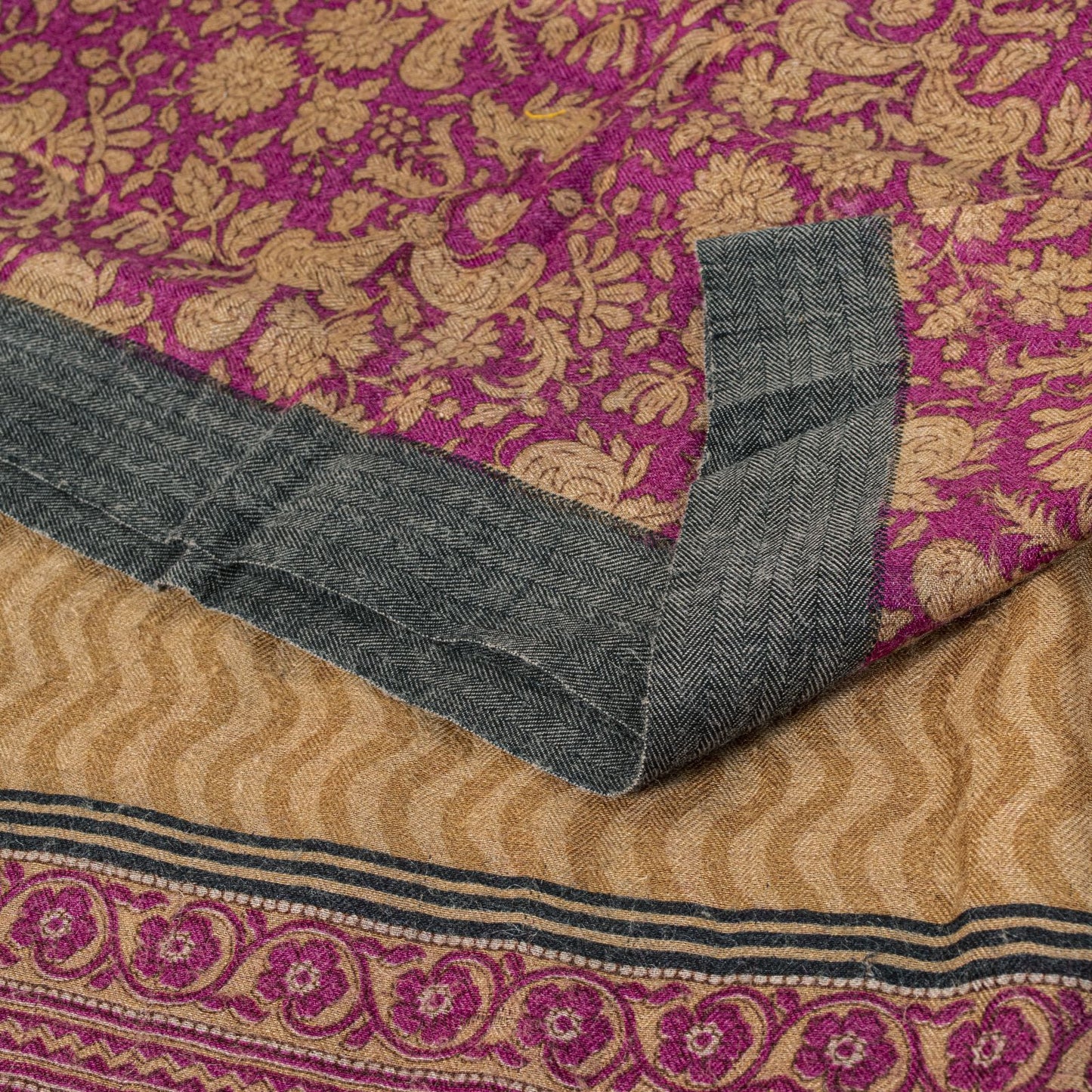 Sanskriti Vintage Pink Pure Woolen Saree Floral Printed Sari Soft Craft Fabric