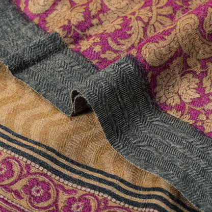 Sanskriti Vintage Pink Pure Woolen Saree Floral Printed Sari Soft Craft Fabric
