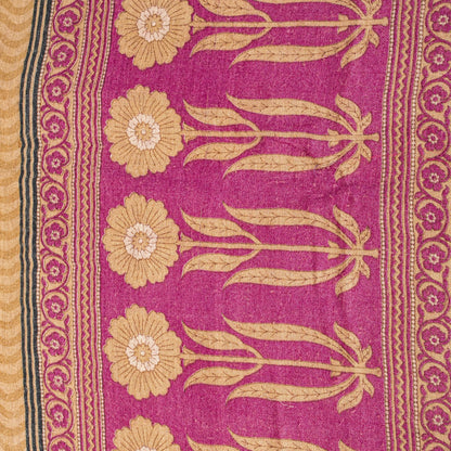 Sanskriti Vintage Pink Pure Woolen Saree Floral Printed Sari Soft Craft Fabric