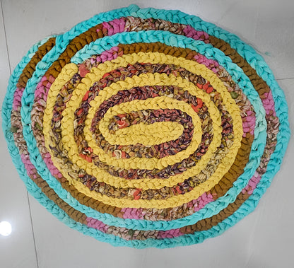 Sanskriti New Gudri/Rug Handmade Pure Cotton Multicolor Round 18" Dia Accent