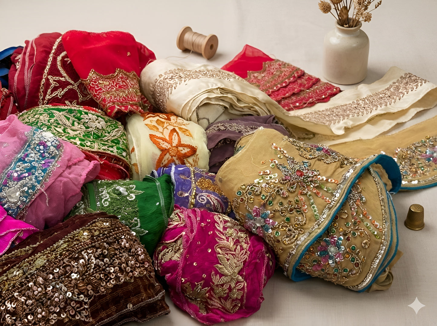Sanskriti Vintage Saree Borders Lot 25 Yards | Assorted Embroidered Saree Sari Lace Trim | Recycled Indian Textile Craft Supply Ribbons