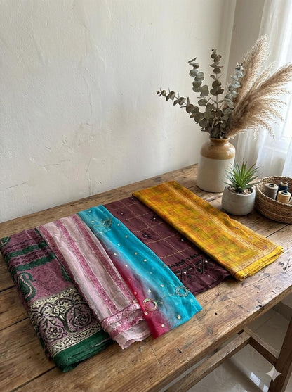 Bæredygtigt Dupatta-stof i bulk - Sanskriti Vintage genbrugt bomuldsdupatta til håndværk og projekter