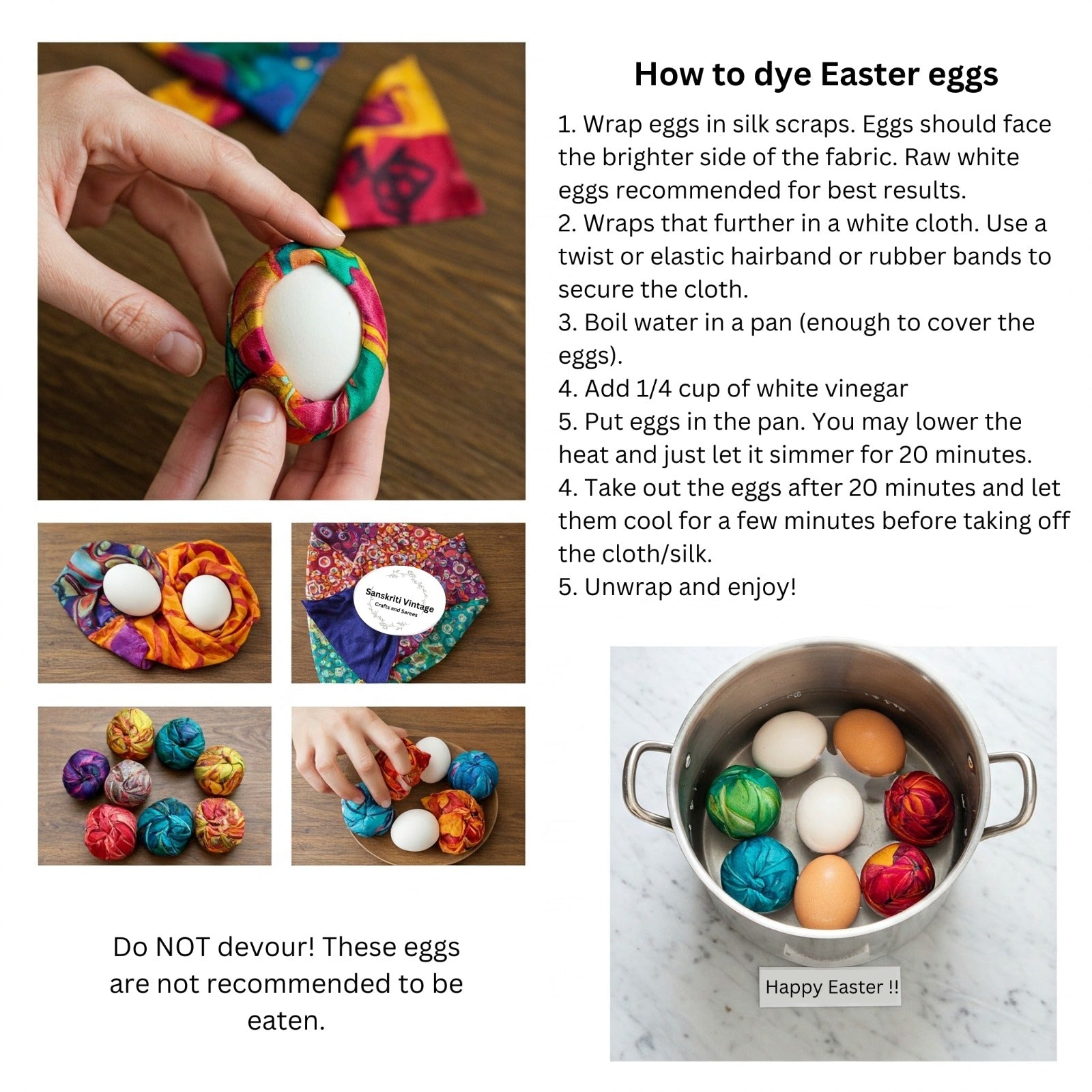Sanskriti Vintage assorteret silkestofindpakning til påskeægfarvning – Kreativ håndværksdekoration