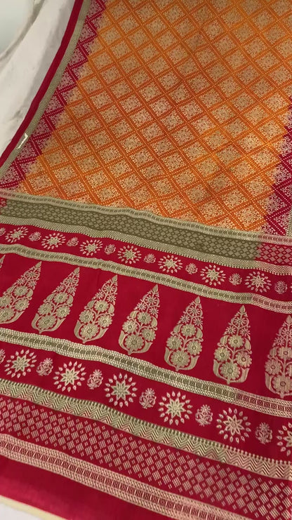 Sanskriti Vintage Sarees Indisk Orange Ren Bomuldstrykt Sari 5+ yard Håndværksstof