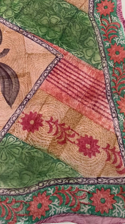Sanskriti Vintage Saree Blend Georgette Printed Sari Craft Decor 5 Yard Sustainable Fabric