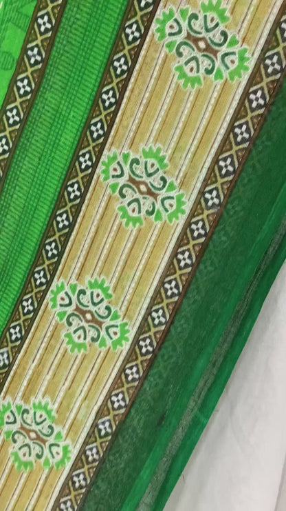 Sanskriti Vintage Sarees Green Pure Cotton Floral Printed Sari 5+yd Craft Fabric