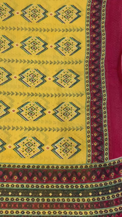 Sanskriti Vintage Sarees Indian Yellow Pure Cotton Print Sari 5+yd Craft Fabric