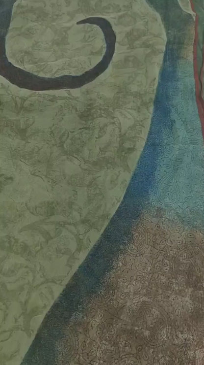 Sanskriti Vintage Sarees Green Pure Georgette Silk Print Sari 6+yd Craft Sustainable Fabric