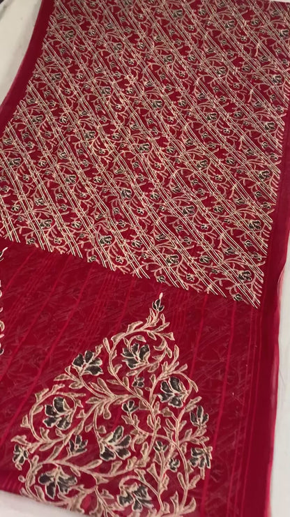 Sanskriti Vintage Sarees Indian Red Pure Cotton Printed Sari 5+yd Craft Fabric