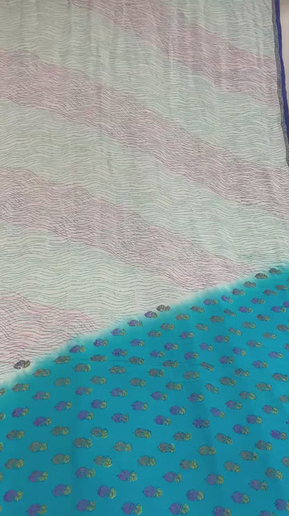 Sanskriti Vintage Sarees Ivory Pure Crepe Silk Printed Sari 5+yd Craft Sustainable Fabric