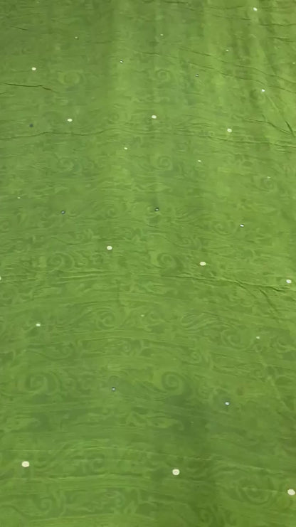 Sanskriti Vintage Sarees Grøn Broderet Ren Crepe Trykt Sari 5+ yards Stof