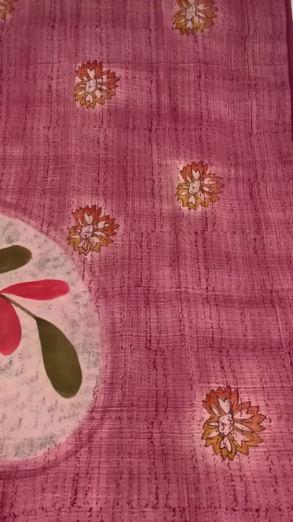 Sanskriti Vintage Sarees Pink 100%Pure Crepe Silk Printed Sari 5+yd Craft Sustainable Fabric