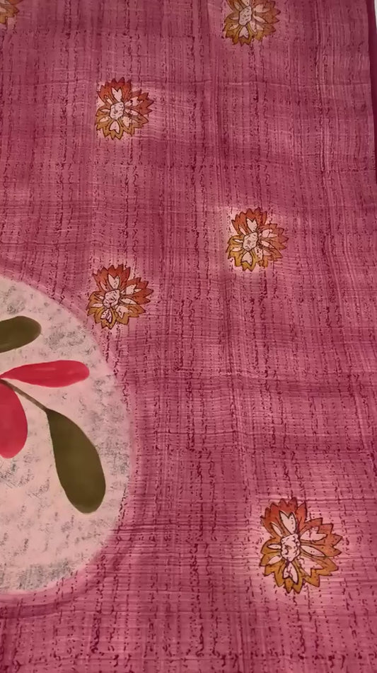 Sanskriti Vintage Sarees Pink 100%Pure Crepe Silk Printed Sari 5+yd Craft Sustainable Fabric