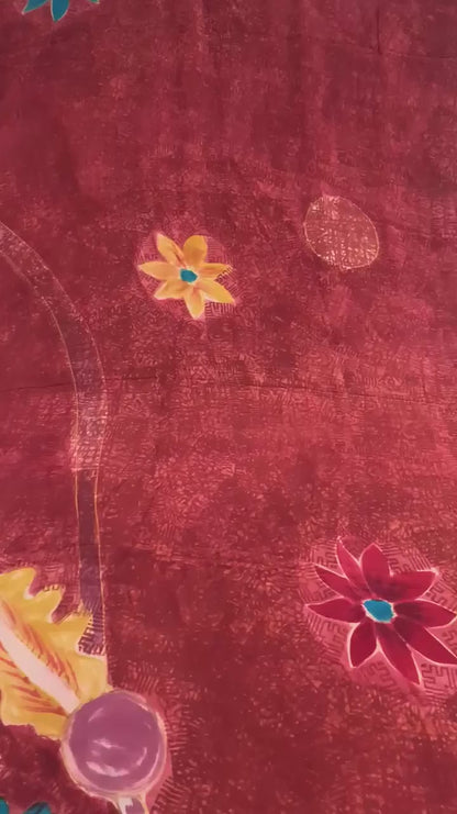 Sanskriti Vintage Sarees Orange Pure Crepe Silk Printed Sari 5+yd Craft Sustainable Fabric