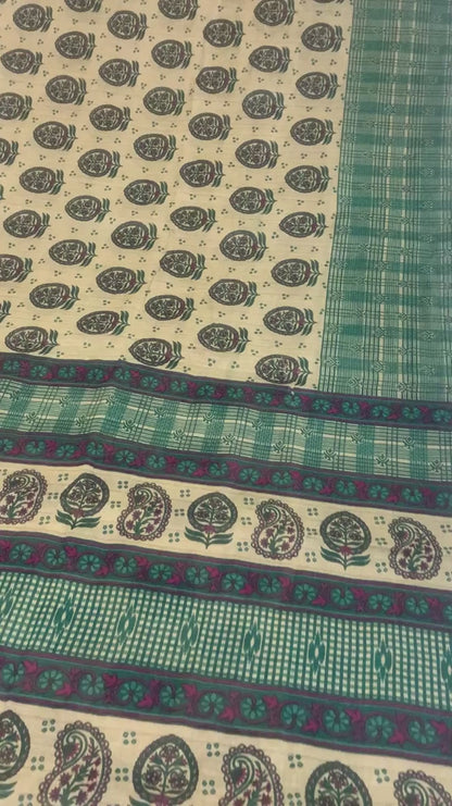 Sanskriti Vintage Sarees Indian Green Pure Cotton Printed Sari 5+yd Craft Fabric
