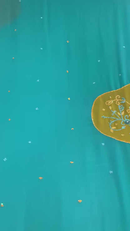 Санскритское винтажное индийское сари Жоржетт Ручная вышивка Экологичная ткань Премиум Сари