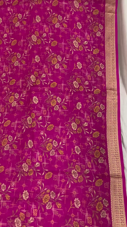 Sanskriti Vintage Sarees Purple 100% Pure Silk Printed Sari 5+yd Craft Fabric