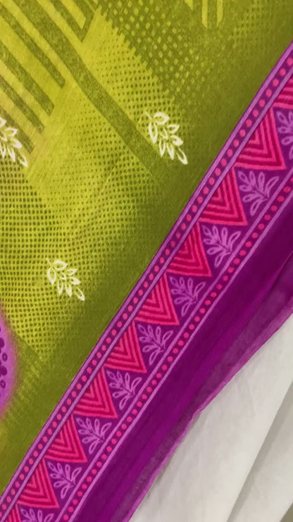 Sanskriti Vintage Sarees Green Pure Cotton Floral Printed Sari 5+yd Craft Fabric