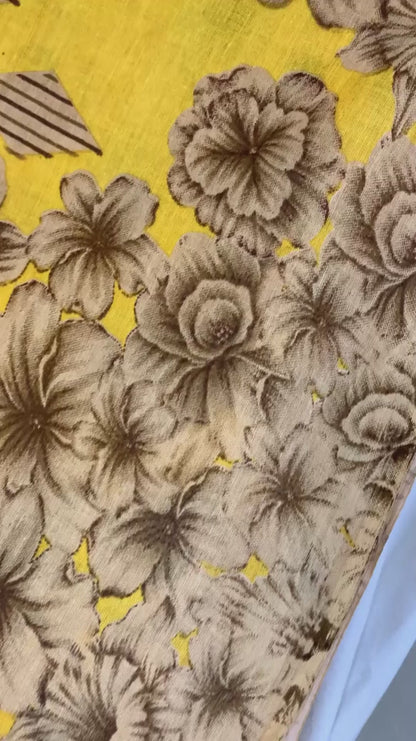 Sanskriti Vintage Sarees Indian Yellow Pure Cotton Print Sari 5+yd Craft Fabric