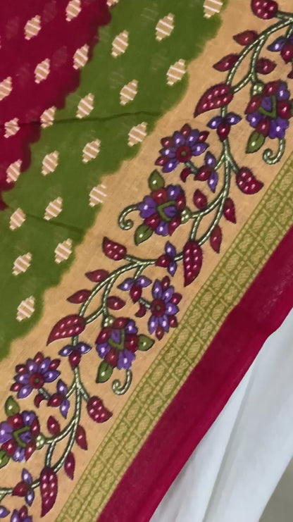 Sanskriti Vintage Sarees Indian Red Pure Cotton Printed Sari 5+yd Craft Fabric