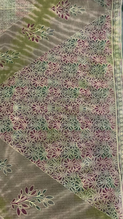 Sanskriti Vintage Sarees Indian Green Pure Cotton Printed Sari 5+yd Craft Sustainable Fabric