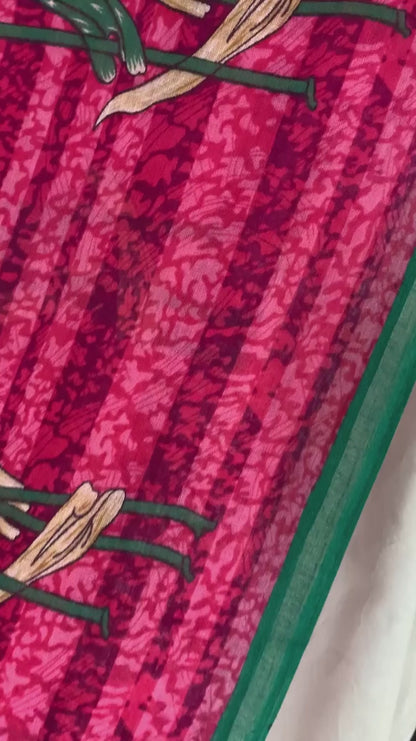 Sanskriti Vintage Sarees Indian Red Pure Cotton Printed Sari 5+yd Craft Fabric