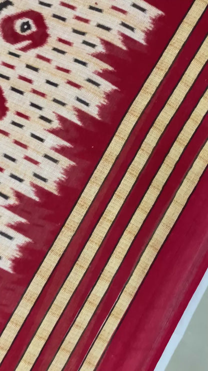 Sanskriti Vintage Sarees Peach Pure Cotton Ikat Printed Sari 5+yd Craft Fabric