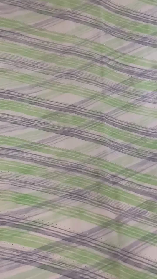 Sanskriti Vintage Sarees Cream Pure Chiffon Silk Printed Sari 5+yd Craft Sustainable Fabric