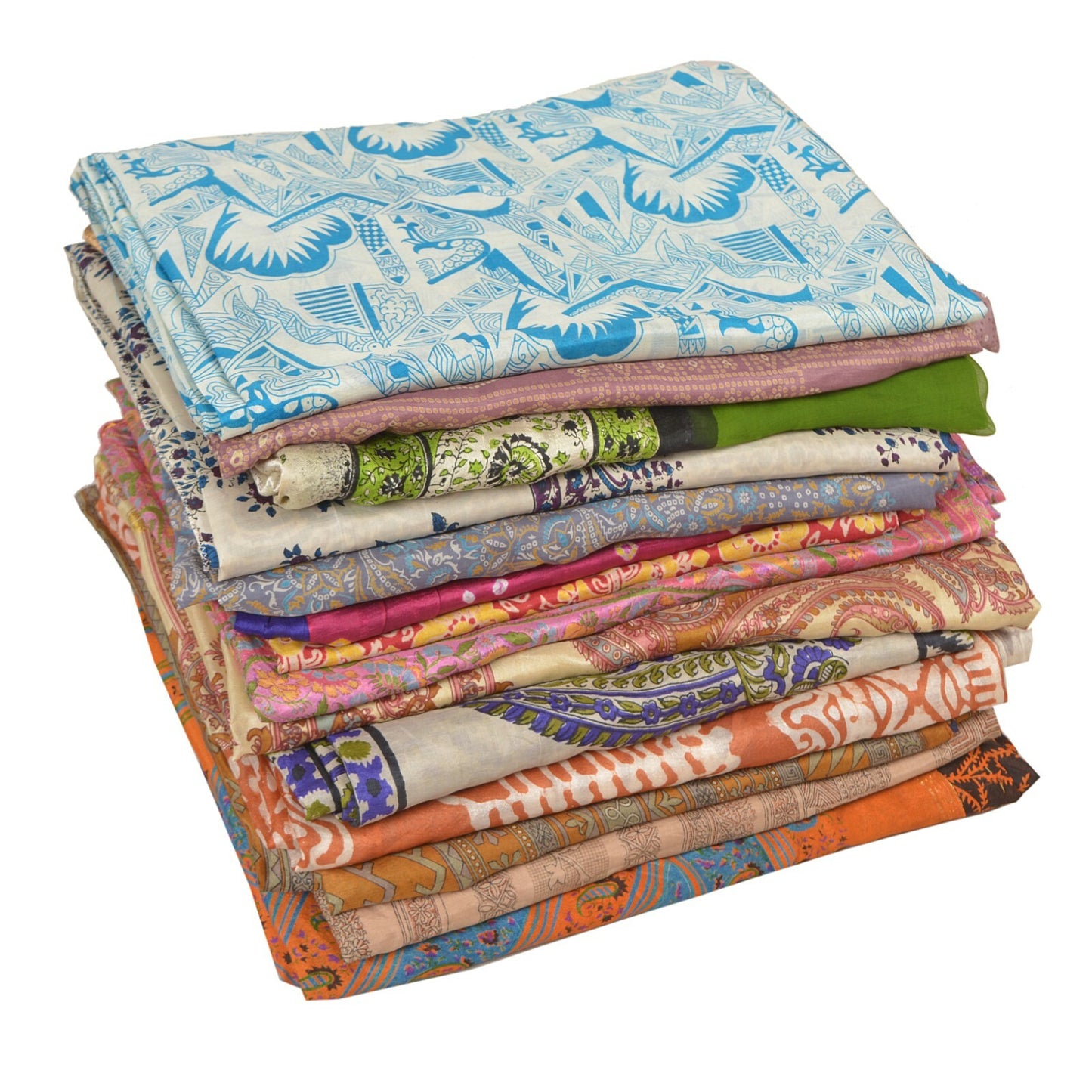 Sanskriti Vintage Printed Pure Silk Used Sarees Lot Old Sari Fabrics By Kilo