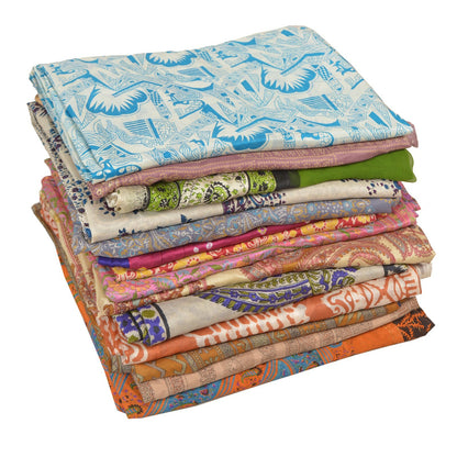 Sanskriti Vintage Printed Pure Silk Used Sarees Lot Old Sari Fabrics By Kilo