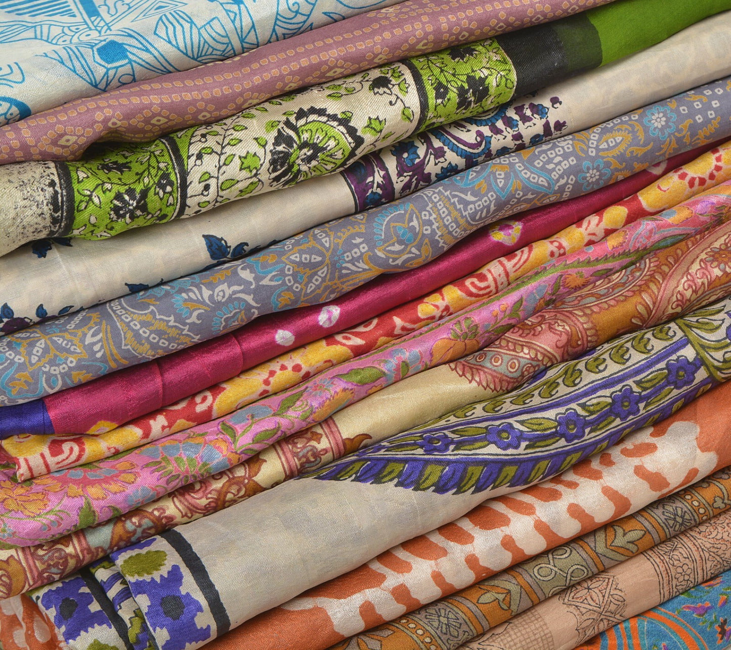 Sanskriti Vintage Printed Pure Silk Used Sarees Lot Old Sari Fabrics By Kilo
