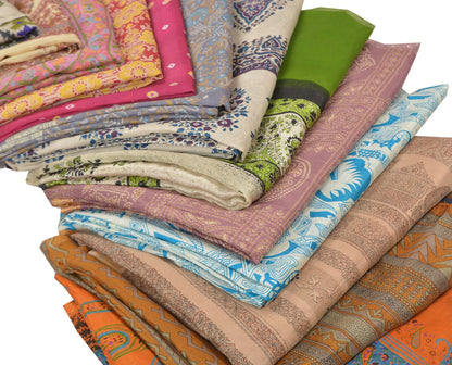 Sanskriti Vintage Printed Pure Silk Used Sarees Lot Old Sari Fabrics By Kilo