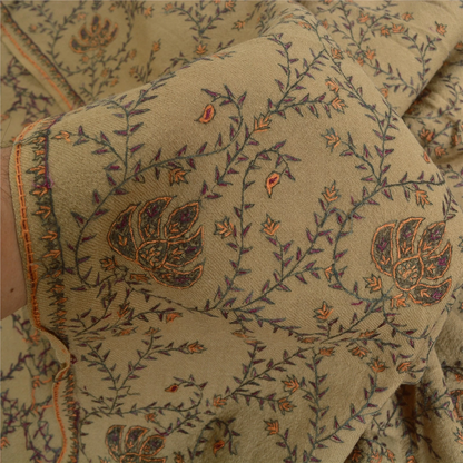 Sanskriti Vintage Long Pure Woolen Brown Shawl Handmade Suzani Scarf Neck Stole