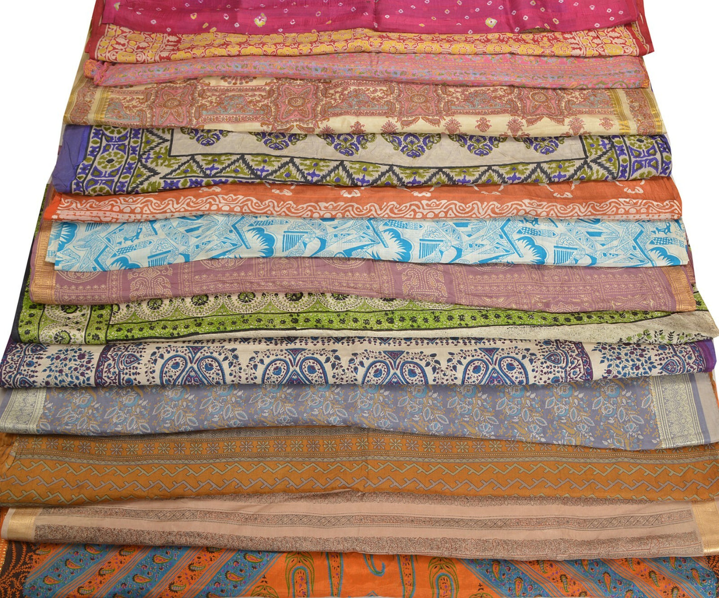 Sanskriti Vintage Printed Pure Silk Used Sarees Lot Old Sari Fabrics By Kilo