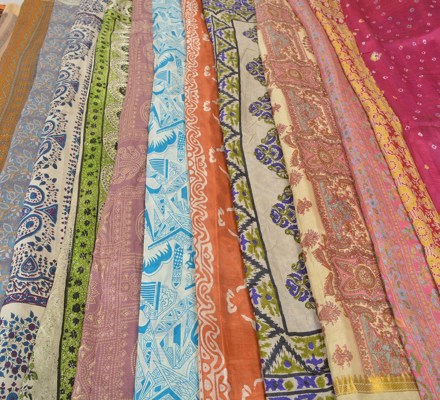 Sanskriti Vintage Printed Pure Silk Used Sarees Lot Old Sari Fabrics By Kilo