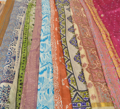 Sanskriti Vintage Printed Pure Silk Used Sarees Lot Old Sari Fabrics By Kilo