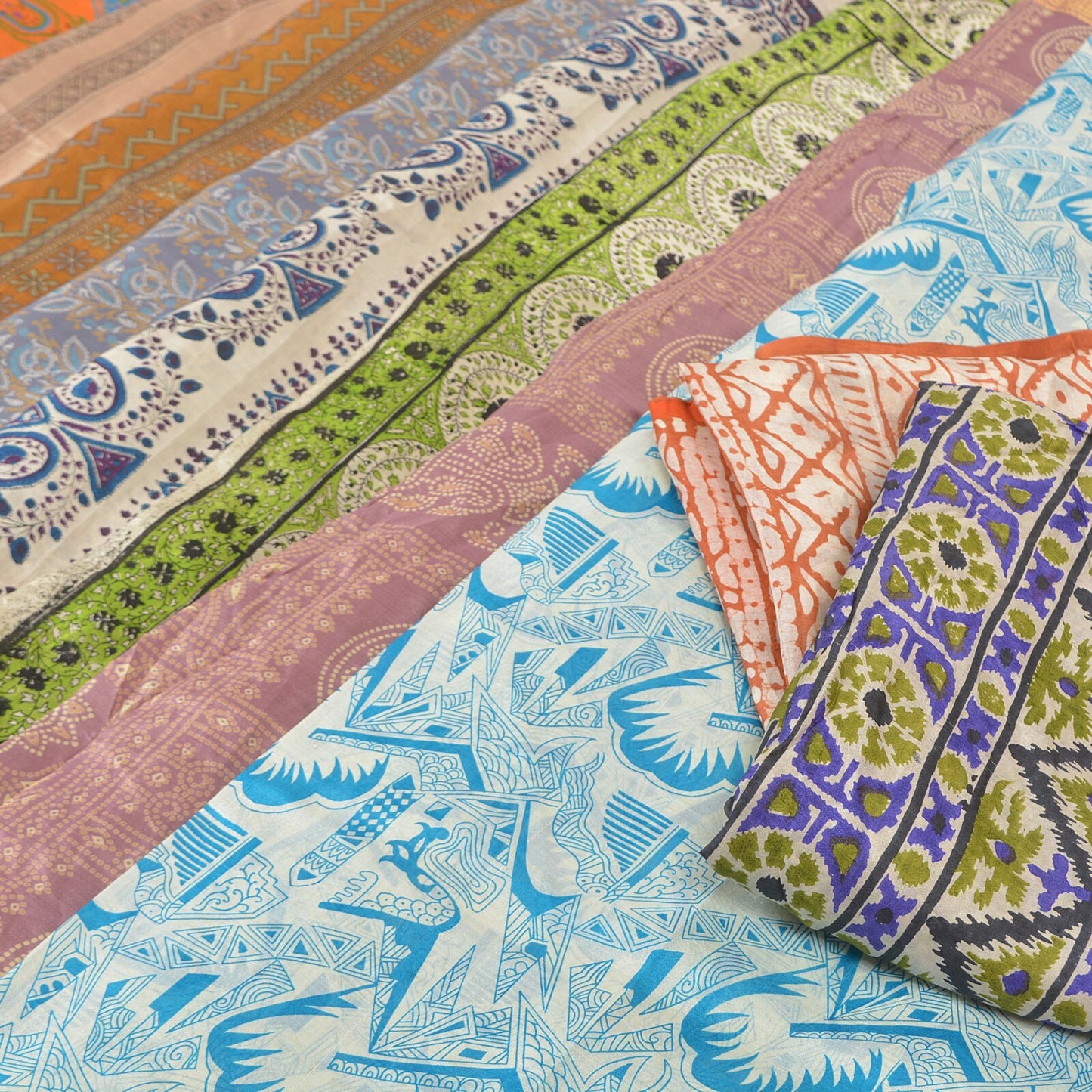 Sanskriti Vintage Printed Pure Silk Used Sarees Lot Old Sari Fabrics By Kilo