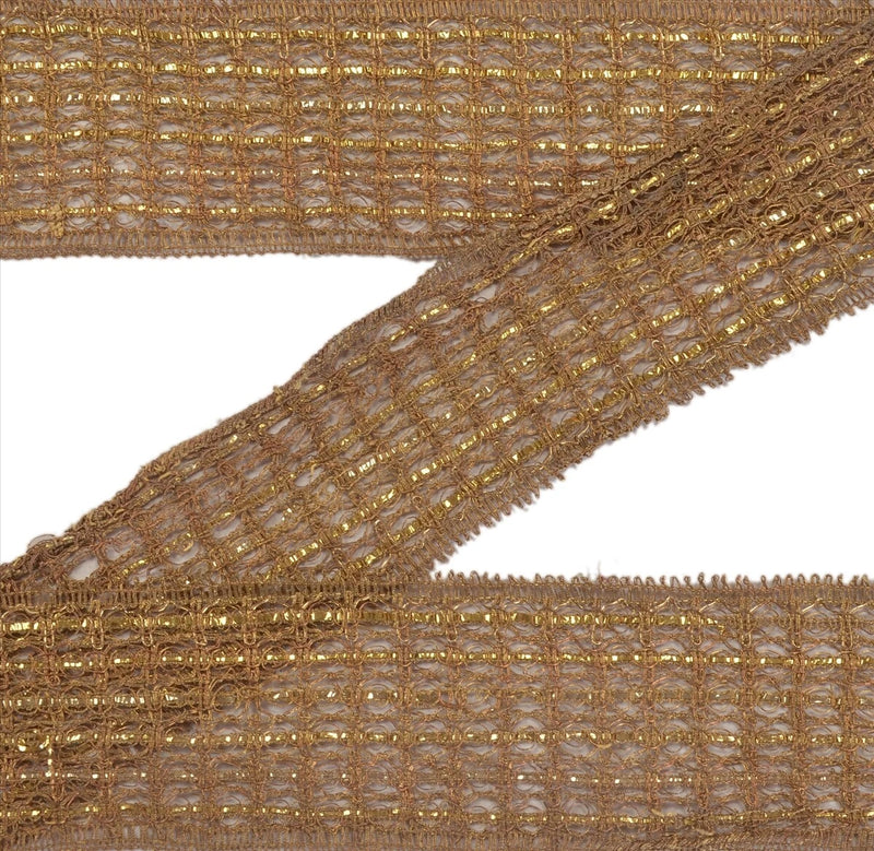 Sanskriti Vintage Saree Border Embroidered Craft Trims Decor Lace 1 Yard Golden