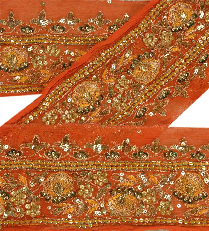 Sanskriti Vintage Saree Border Hand Beaded Indian Craft Trims Lace 3"W +1 Yard