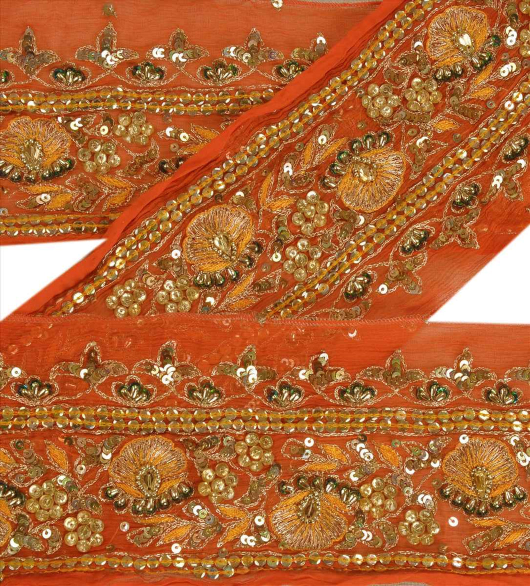 Antique Vintage Saree Border Hand Beaded Indian Craft Trims Lace 3