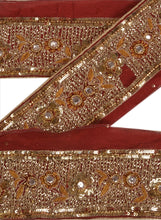 Load image into Gallery viewer, Antique Vintage Saree Border Hand Beaded Indian Craft Trims Lace 2.5&quot;W +1 Yard

