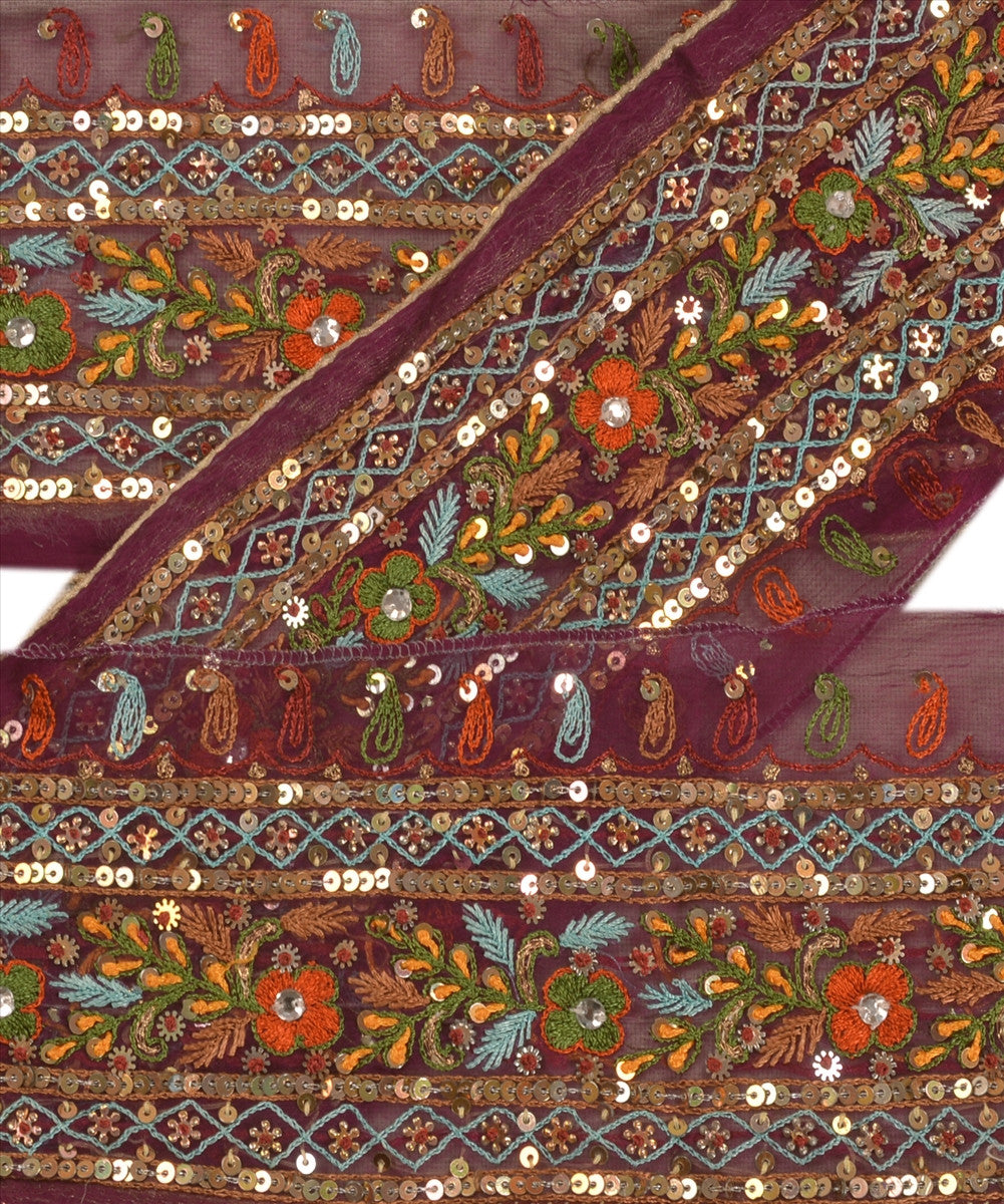 Antique Vintage Saree Border Hand Beaded Indian Craft Trims Lace 3.2