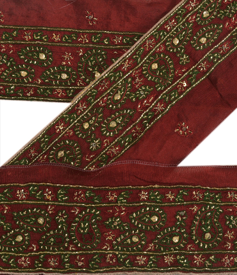 Sanskriti Vintage Saree Border Hand Beaded Indian Craft Trims Lace 2.5"W 1 Yard