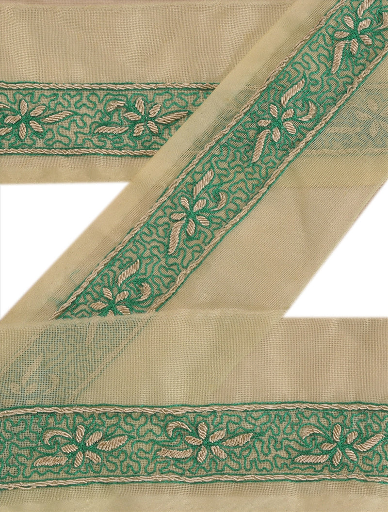 Sanskriti Vintage Saree Border Hand Embroidered Craft Trims Lace 1.5"W +1 Yard