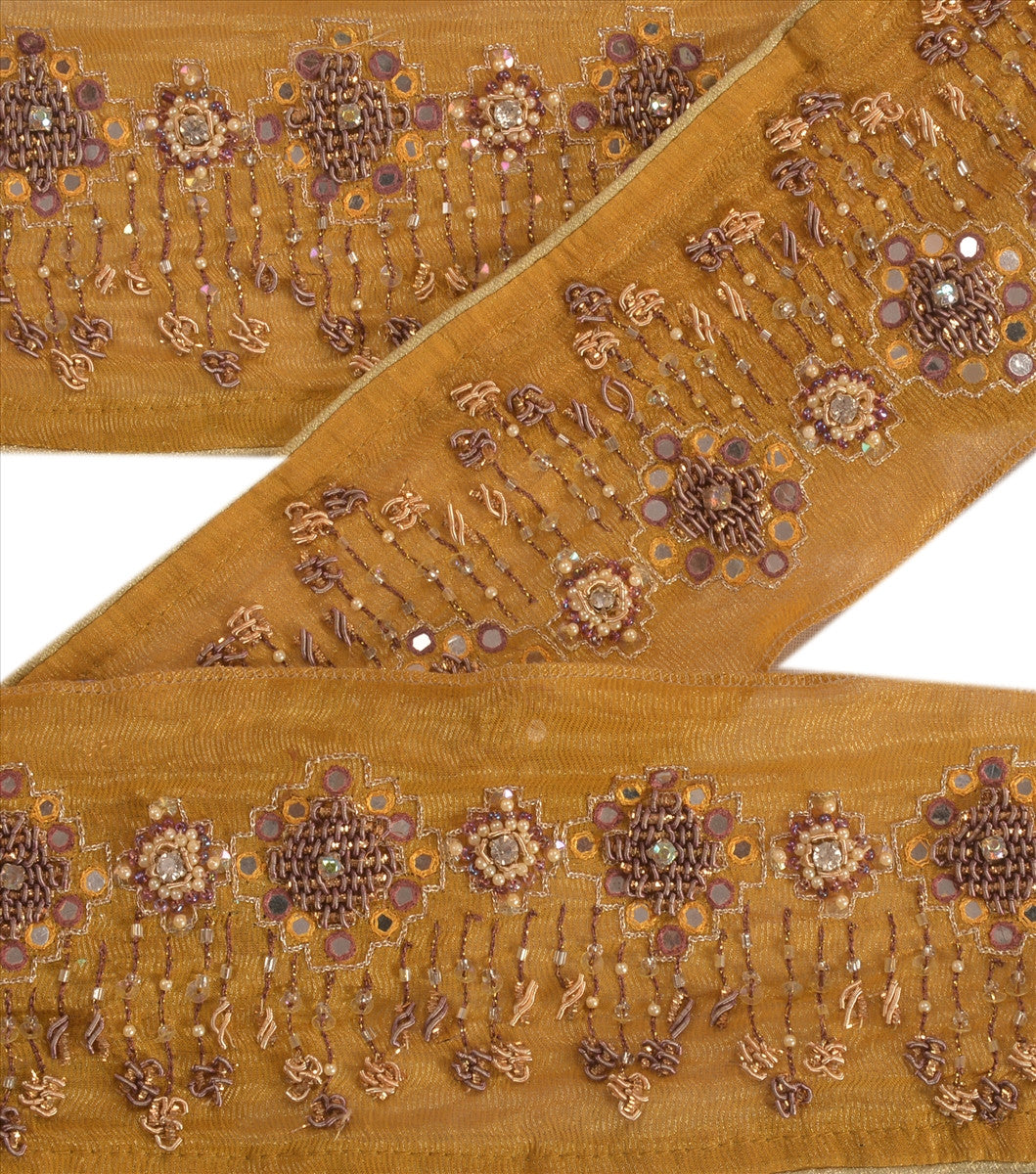 Antique Vintage Saree Border Hand Beaded Indian Craft Trims Lace 3