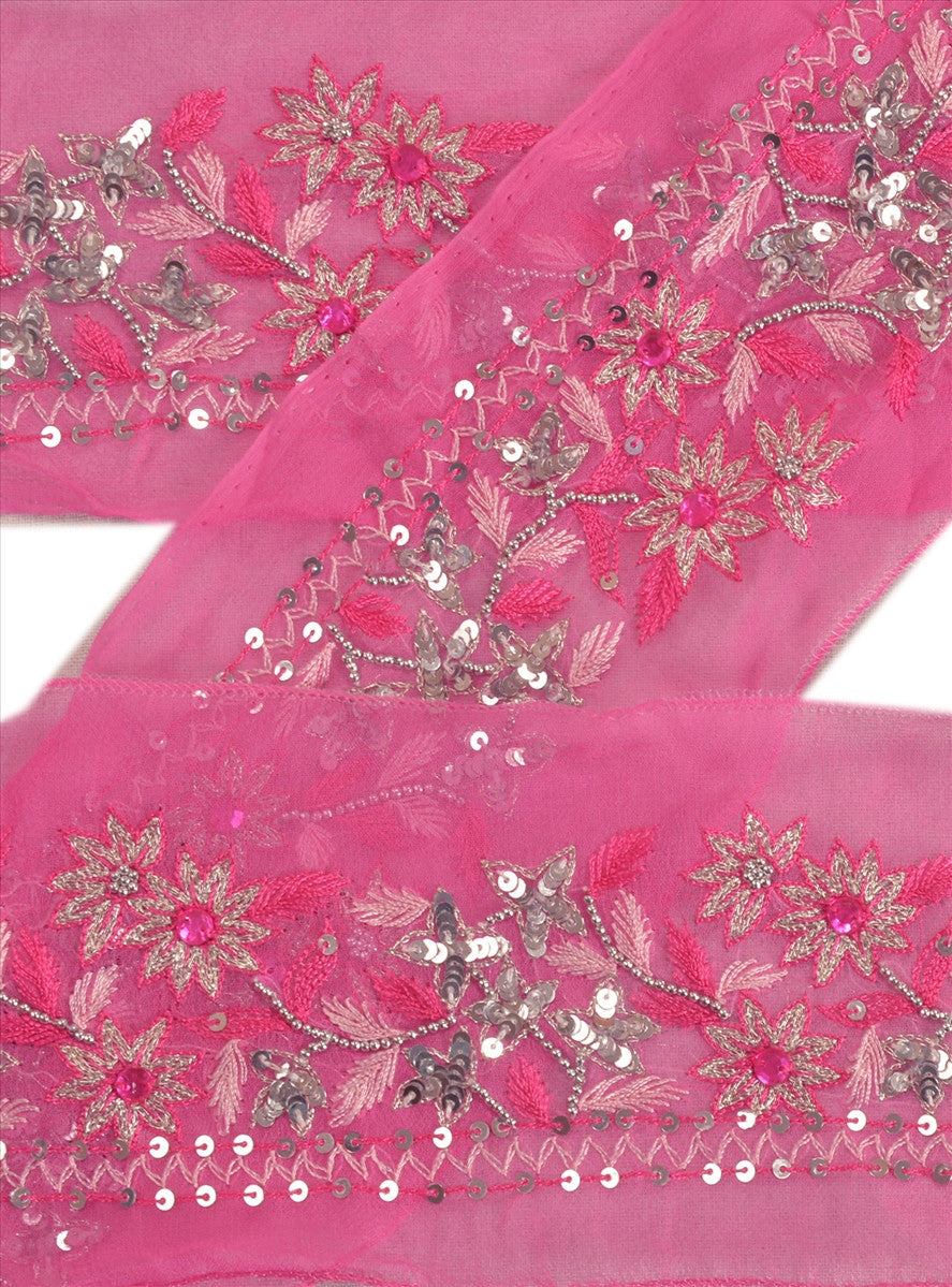 Antique Vintage Saree Border Hand Beaded Indian Craft Trims Lace 2.5
