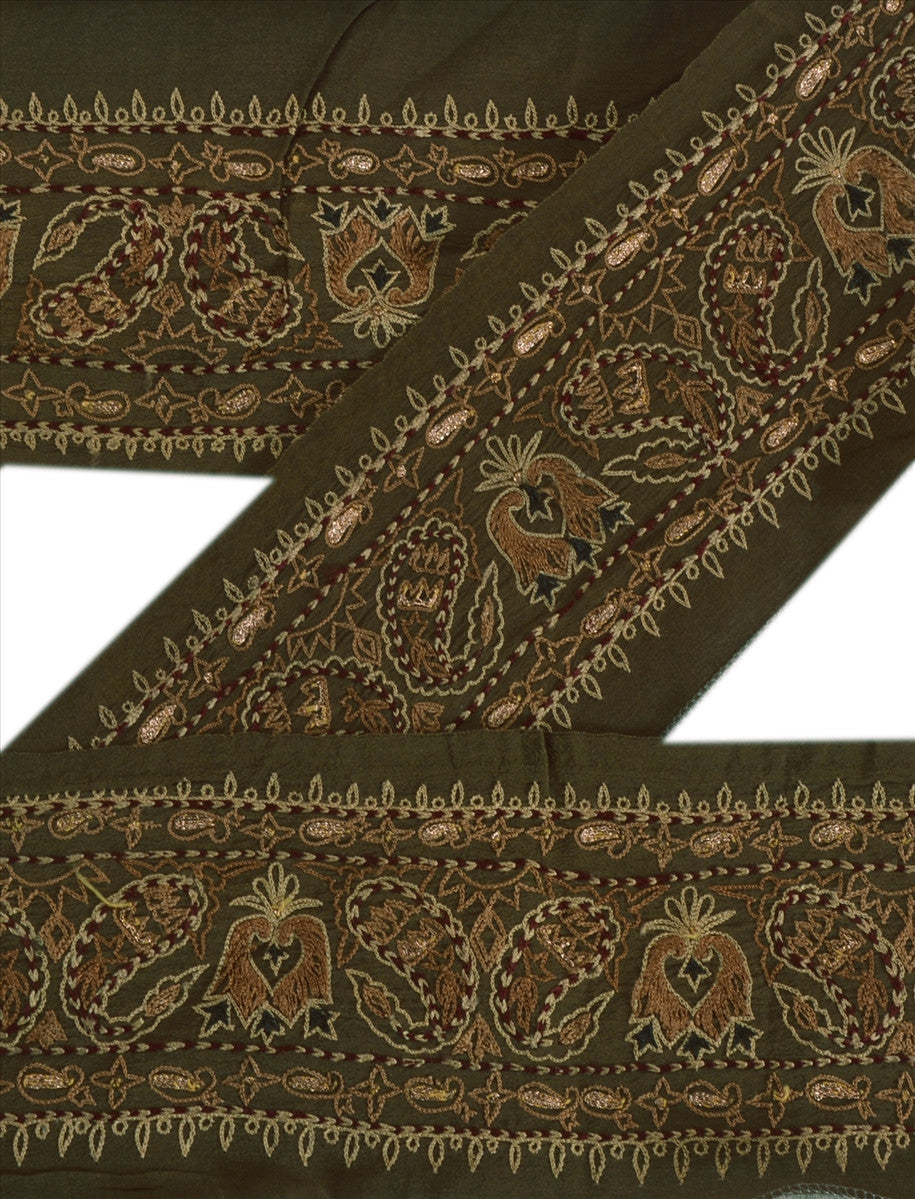 Antique Vintage Saree Border Hand Embroidered Craft Trims Lace 2.5